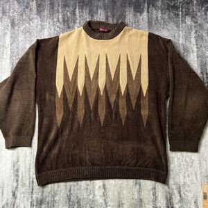 Vintage Bergati Sweater Men’s XL Brown Velour Velvet Geometric Italy Grandpa